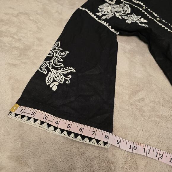 Johnny Was Addison Kimono Sleeve Shirt Black Floral Embroidered Linen Tunic XS - Picture 14 of 16